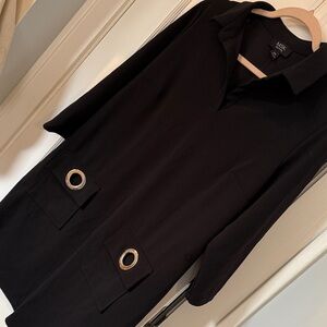 Retro Black Dress - Front Pockets - 3/4 length Sleeves
